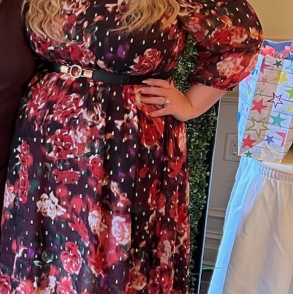 TORRID Metallic Floral Chiffon Mock Neck Midi Dress Sz 2X NWT $85